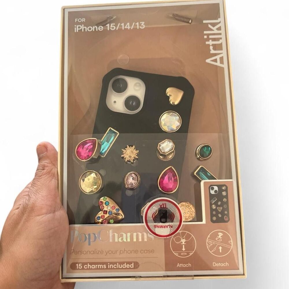 Artikl Black Multicolored Phone Charms iphone Case for 13,14,& 15.